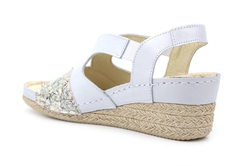 Sandały damskie na koturnie - Helios Komfort 108, srebrne