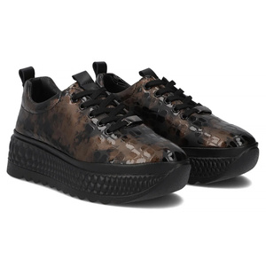 Skórzane półbuty damskie na platformie - Filippo DP7284/25, brązowe