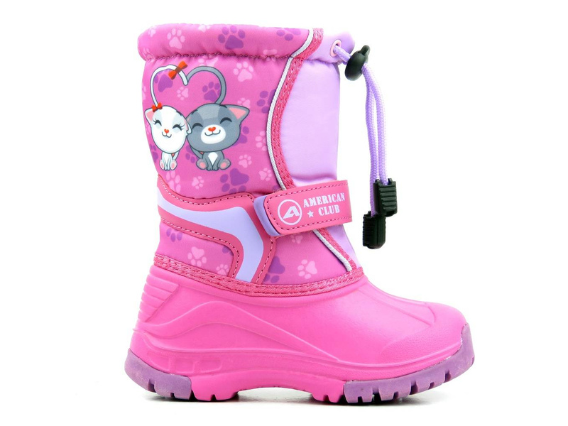 Ciepłe śniegowce dziecięce AMERICAN CLUB CL 08/21, różowe w kotki