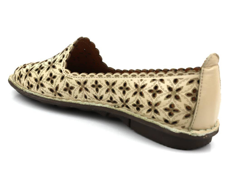 Ażurowe półbuty / baleriny / lordsy damskie - VENEZIA 301 115-1, beżowe