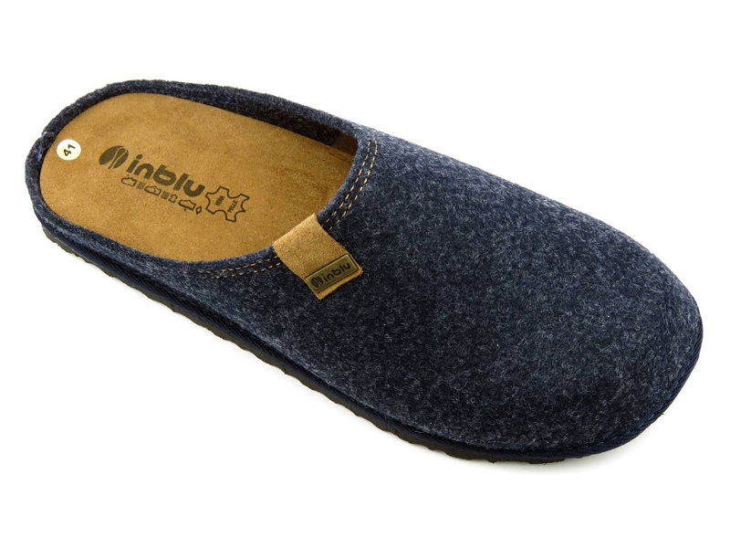 Ciepłe kapcie męskie z wyjmowaną, skórzaną wkładką - INBLU SI-01, granat