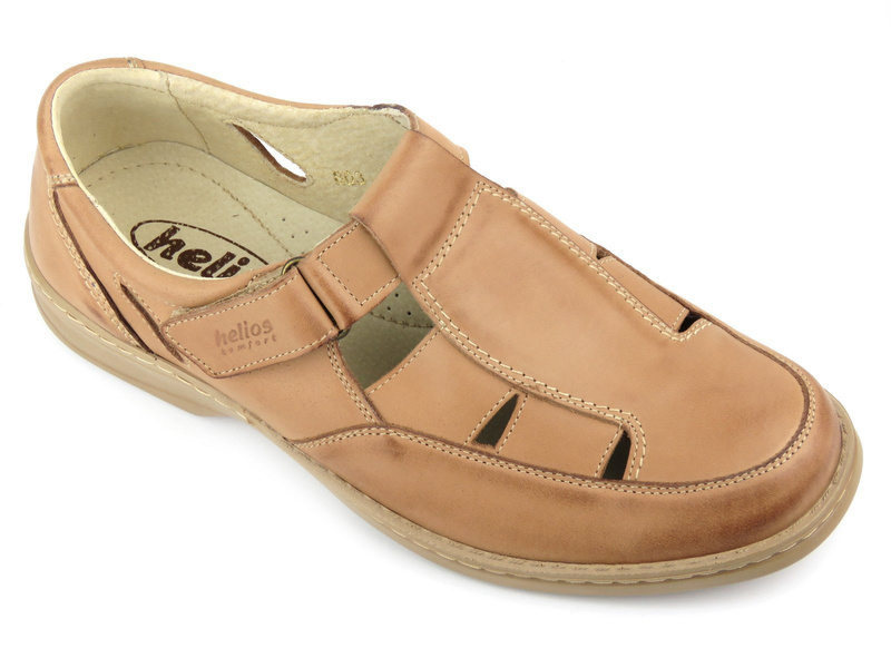 Przewiewne półbuty męskie ze skóry naturalnej - Helios Komfort 803, beżowe