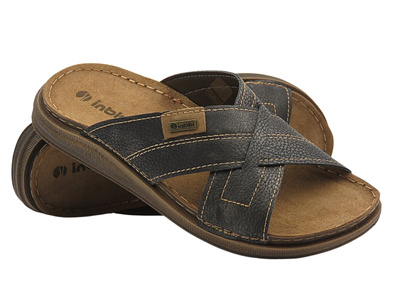 Wygodne klapki męskie ze skóry czarne INBLU VE-09