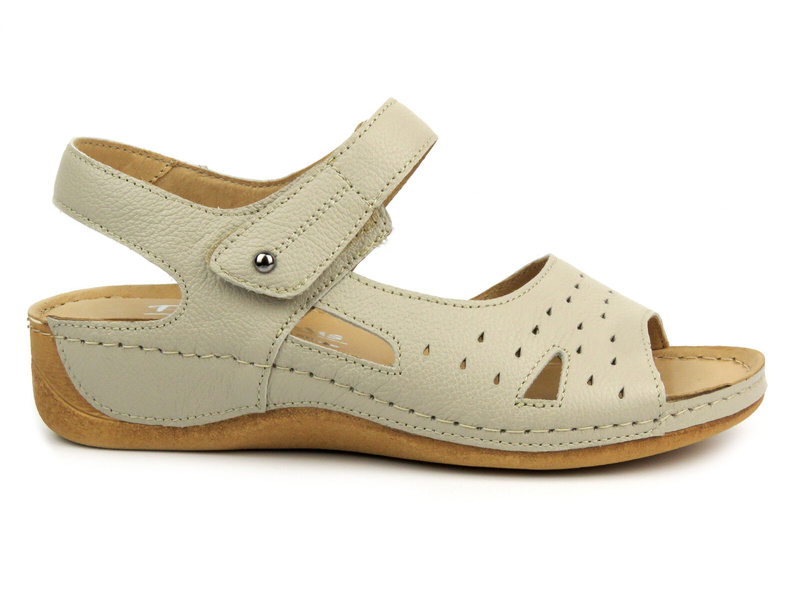 Skórzane sandały damskie na rzep kremowe Pollonus 1515