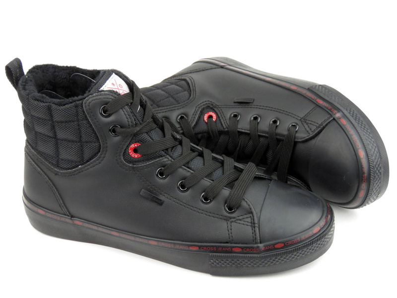 Ocieplane trampki męskie za kostkę - CROSS JEANS KK1R4054C, czarne