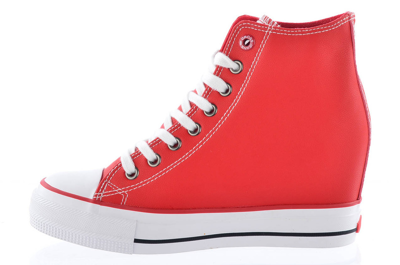 Sneakersy damskie na ukrytym koturnie - CROSS JEANS II2R4026, czerwone