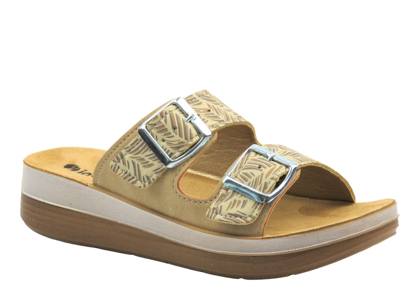 Klapki damskie z klamrami piaskowe INBLU FT-19