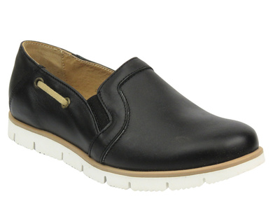 Skórzane Półbuty Damskie Helios Komfort 308 Czarne Wsuwane