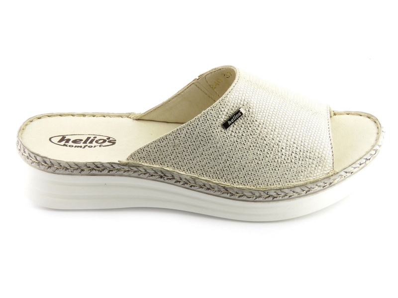 Miękkie klapki damskie na platformie - HELIOS Komfort 240, złote