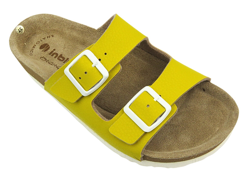 Wygodne klapki damskie ze skóry ekologicznej - INBLU 15,źółte