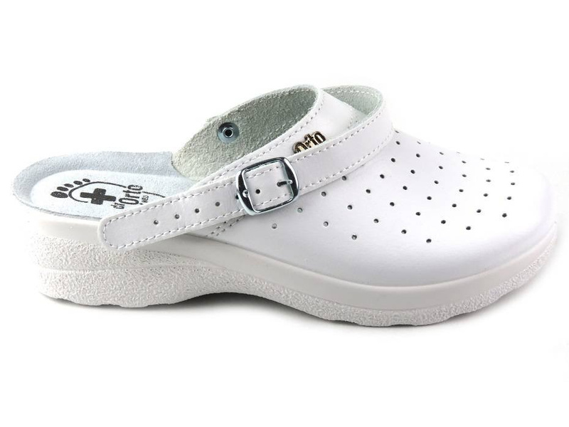 Skórzane klapki damskie sanitarne, lekarskie - Dr Orto 157D002, białe