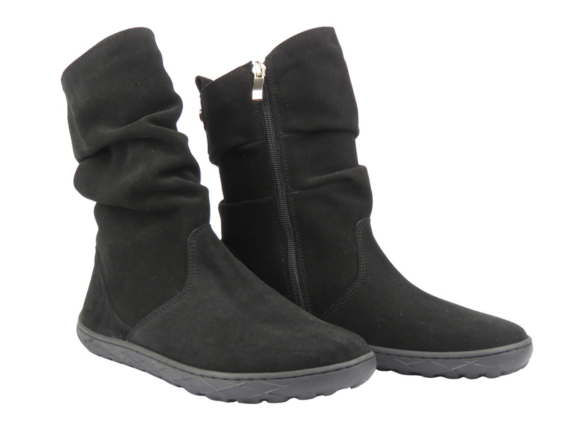 Barefoot botki damskie ze skóry welurowej Nika 1465, czarne