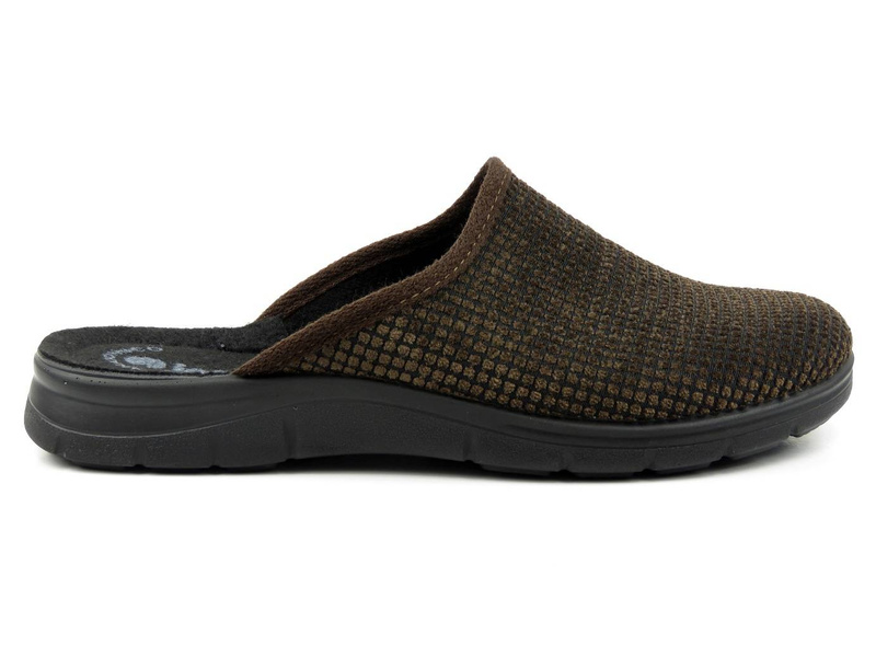 Kapcie męskie w kratkę - Inblu BG-41, ciemnobrązowe