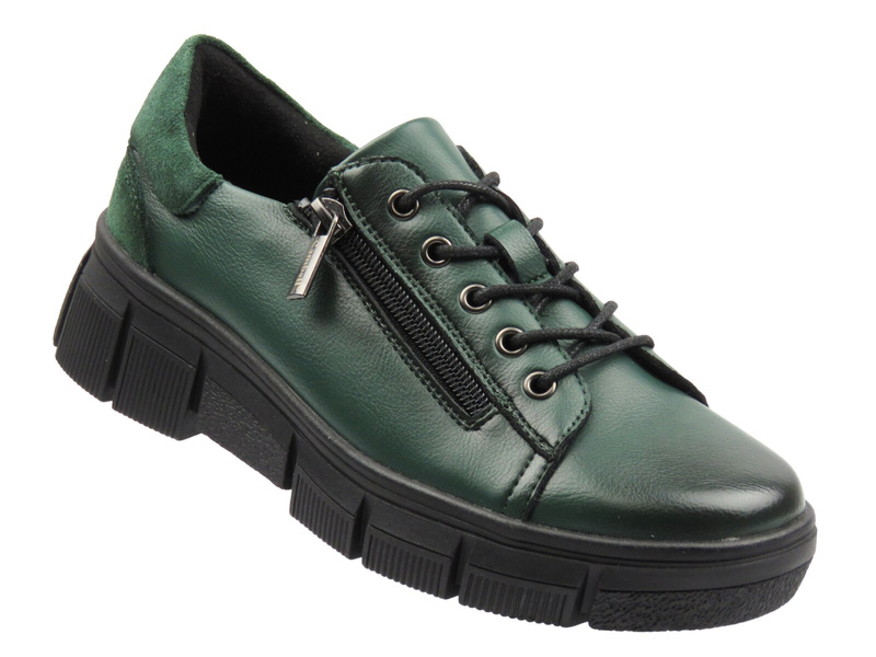 Skórzane półbuty damskie zielone Cambell 25-19305