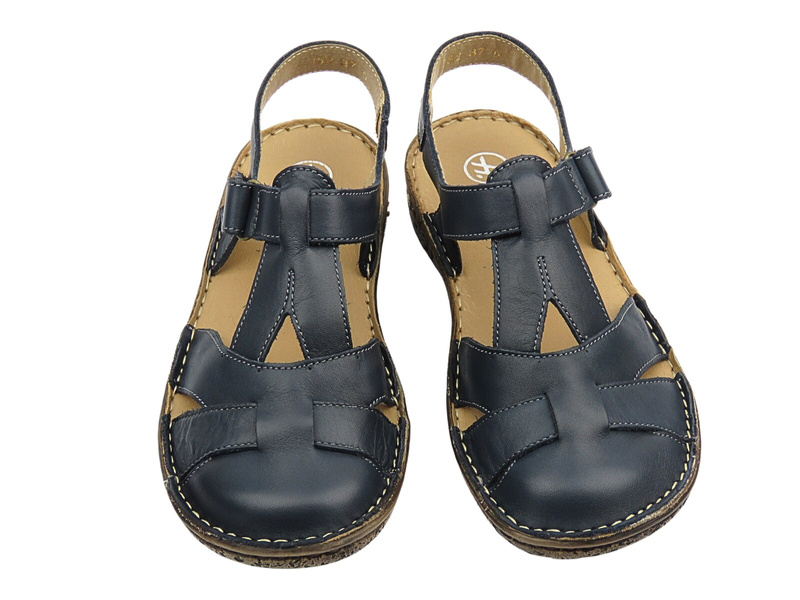 Skórzane sandały damskie - HELIOS Komfort 152, granatowe