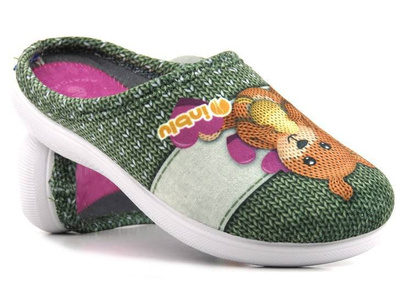 Kapcie damskie na prezent - INBLU CAMILLE, zielone z wiewiórką