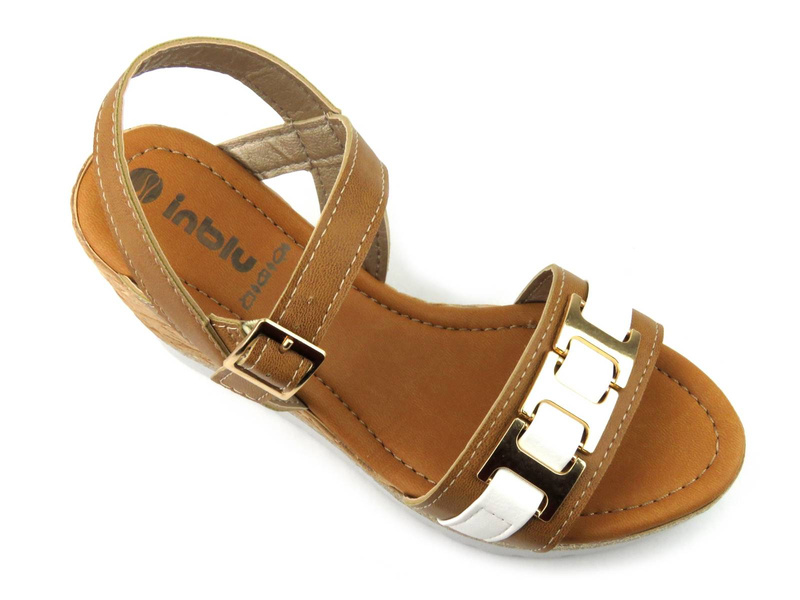 Sandały damskie na koturnie - Inblu FG-35, brązowe