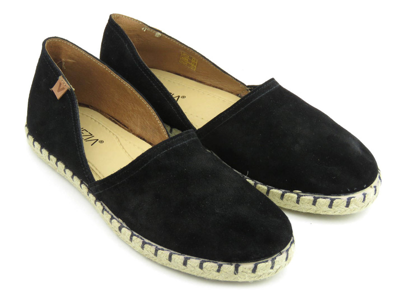 Skórzane espadryle damskie z wyciętą cholewką - VENEZIA 473-22035, czarne
