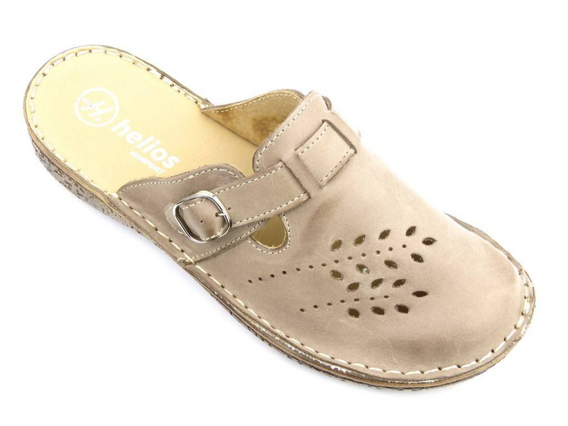 Klapki damskie z regulowanym paskiem - Helios Komfort 264, beżowe