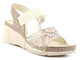 Skórzane sandały damskie na koturnie - HELIOS Komfort 118, ecru