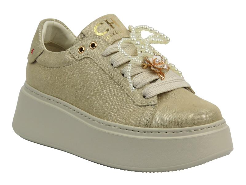 Sneakersy damskie na platformie - CheBello 4696, złote