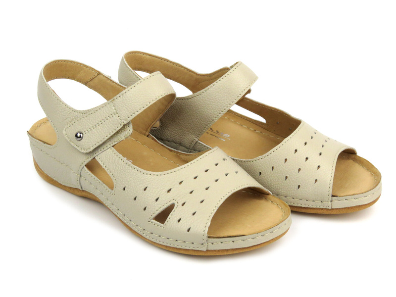 Skórzane sandały damskie na rzep kremowe Pollonus 1515