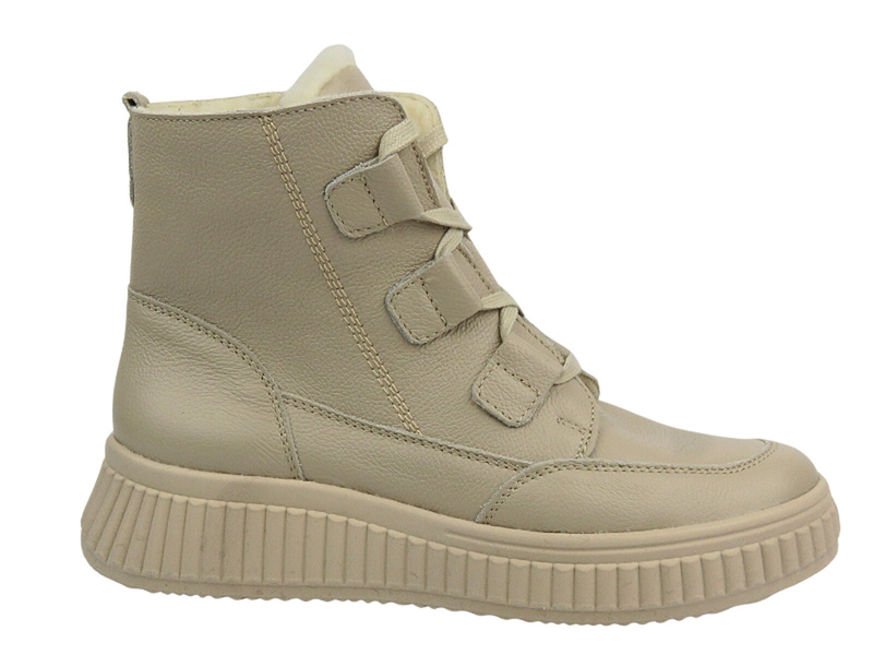 Botki Damskie Polskiej Marki HELIOS Komfort 559 Ecru Na Zamek