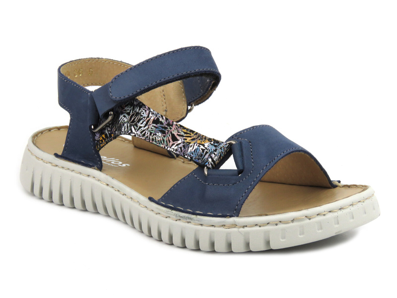Skórzane sandały damskie z ozdobnymi paskami - HELIOS Komfort 249S, granatowe