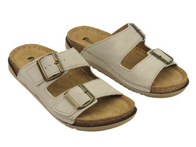 Klapki damskie z klamrami - INBLU AA-68, beżowe