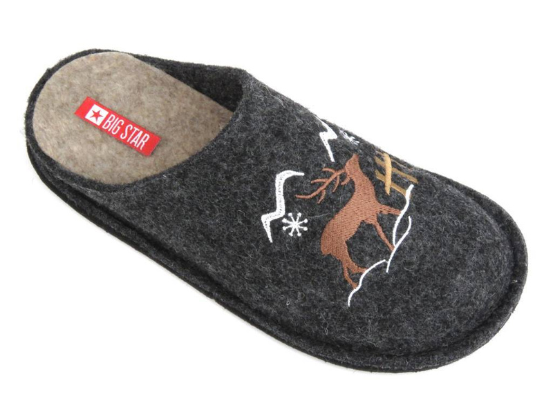 Filcowe kapcie damskie z reniferem- Big Star KK276018, czarne