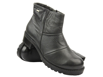 Skórzane Botki Damskie Polskiej Marki - Helios Komfort 561 Szary - Na Zamek