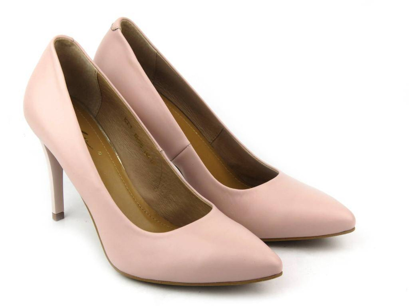 Eleganckie, skórzane czółenka na szpilce - KATI 1898, róź