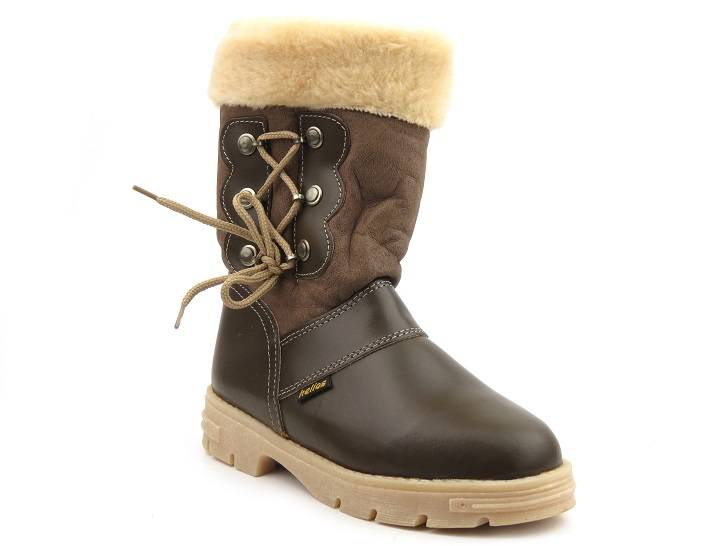 Skórzane kozaki dziecięce z wełną - HELIOS 401, brązowe