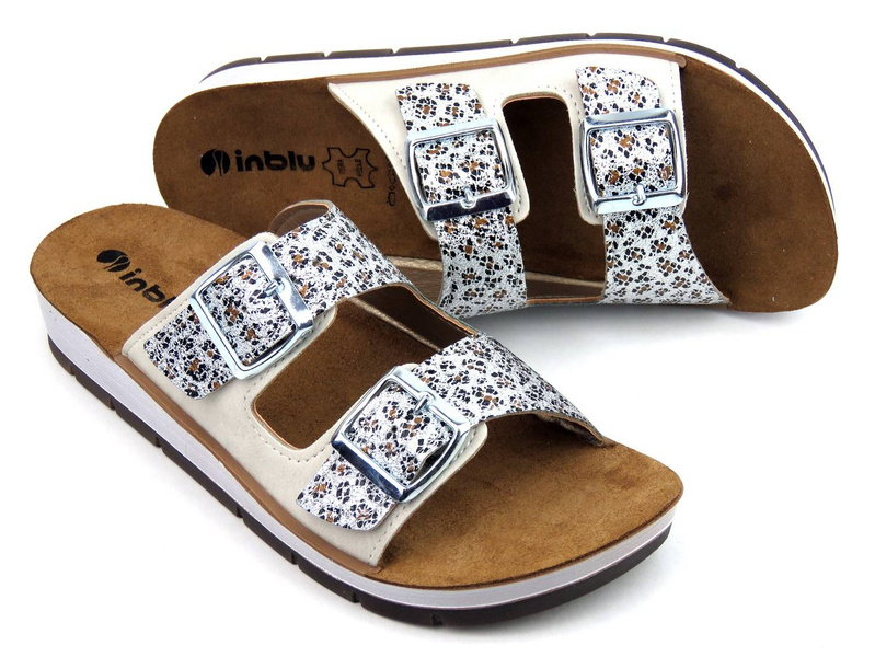 Beżowe klapki ze wzorzystymi paskami - INBLU CP-10