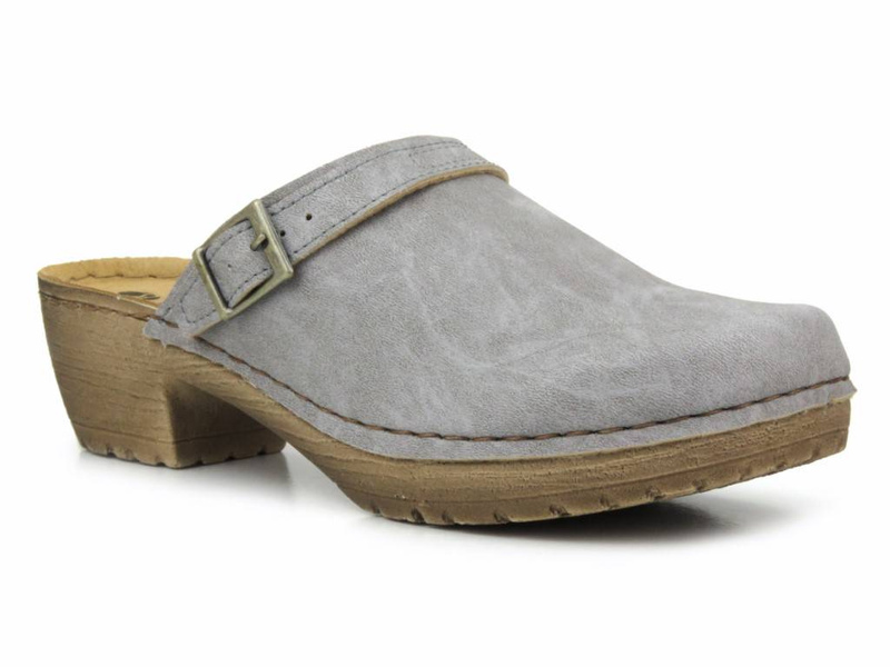 Klapki damskie, chodaki na obcasie - INBLU BL-04, szare