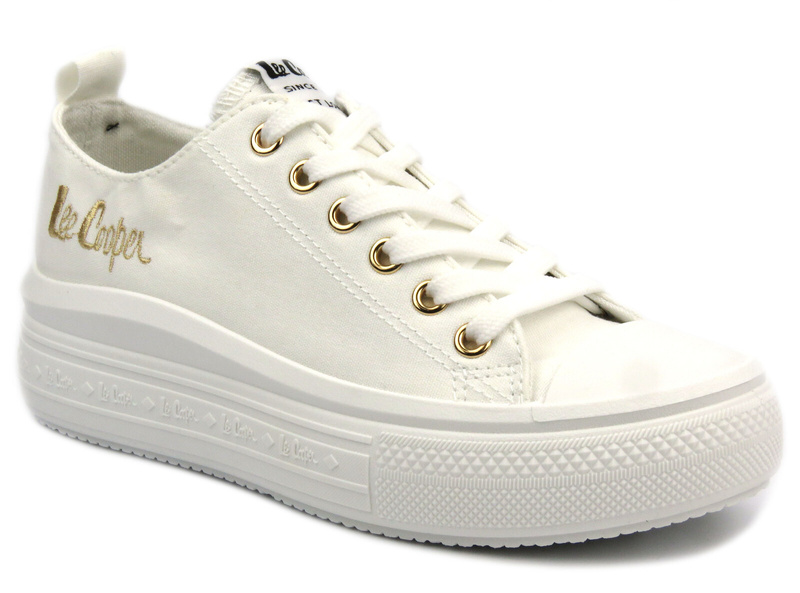 Trampki damskie na platformie - Lee Cooper LCW-24-44-2462L, białe