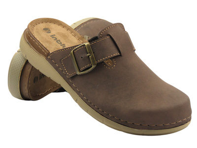 Zabudowane klapki męskie ze skórzaną wkładką ciemnobrązowe INBLU VI-12