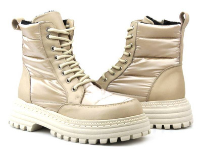 Trapery damskie skórzane - VENEZIA 3190601, beżowe