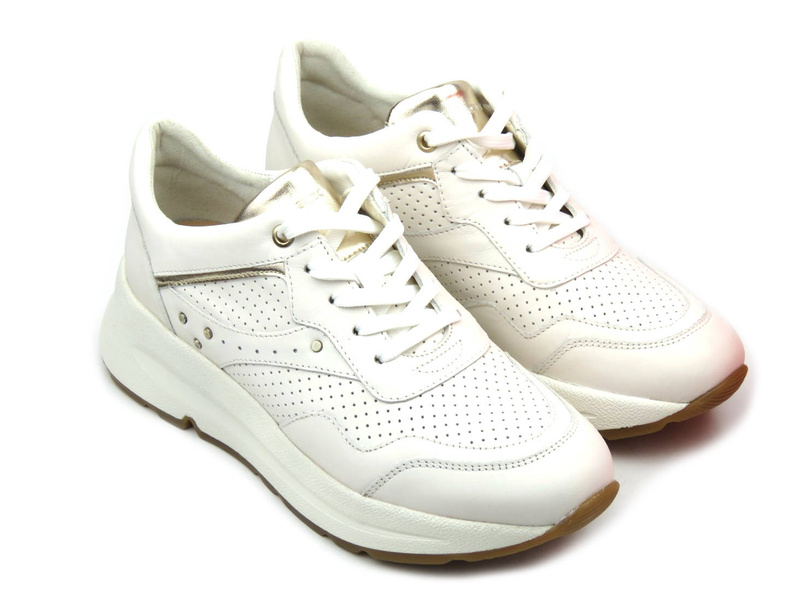 Sneakersy damskie ze skóry naturalnej - GEOX Respira D25FLA, białe