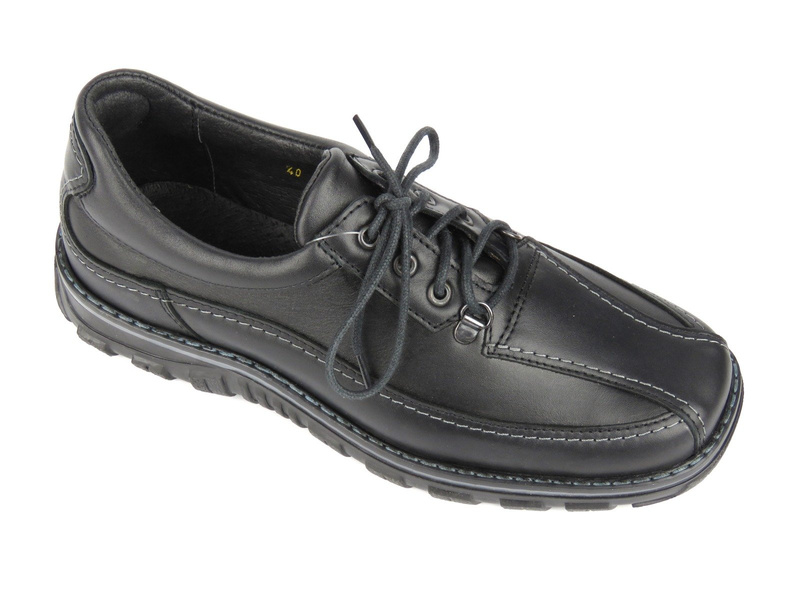 Skórzane półbuty męskie na grubej podeszwie - Babris 4109, czarne