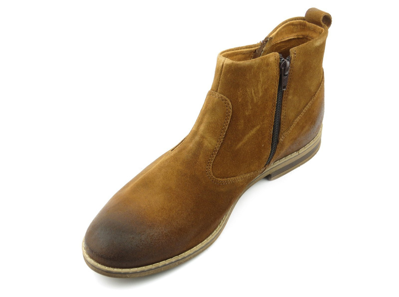 Skórzane botki męskie z suwakiem - Riko 859, rude