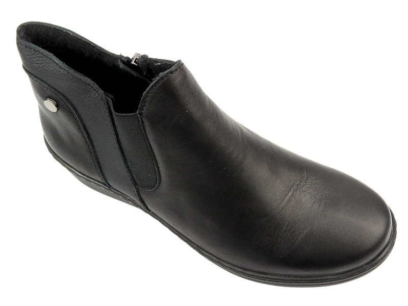 Eleganckie Botki Damskie Na Koturnie - HELIOS Komfort 596, Czarne 