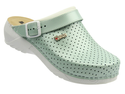 Skórzane klapki damskie zielone Leon 3300