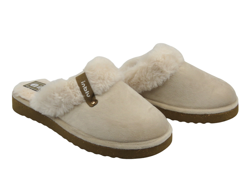 Miękkie kapcie damskie z futerkiem beżowe Inblu EY-32