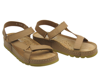 Skórzane sandały damskie Nika Komfort 1056, beżowe