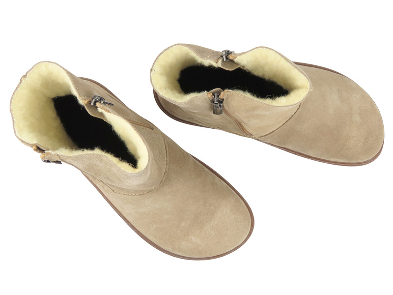 Wygodne ocieplane botki damskie barefoot ze skóry naturalnej Helios Komfort 5006, jasny beż