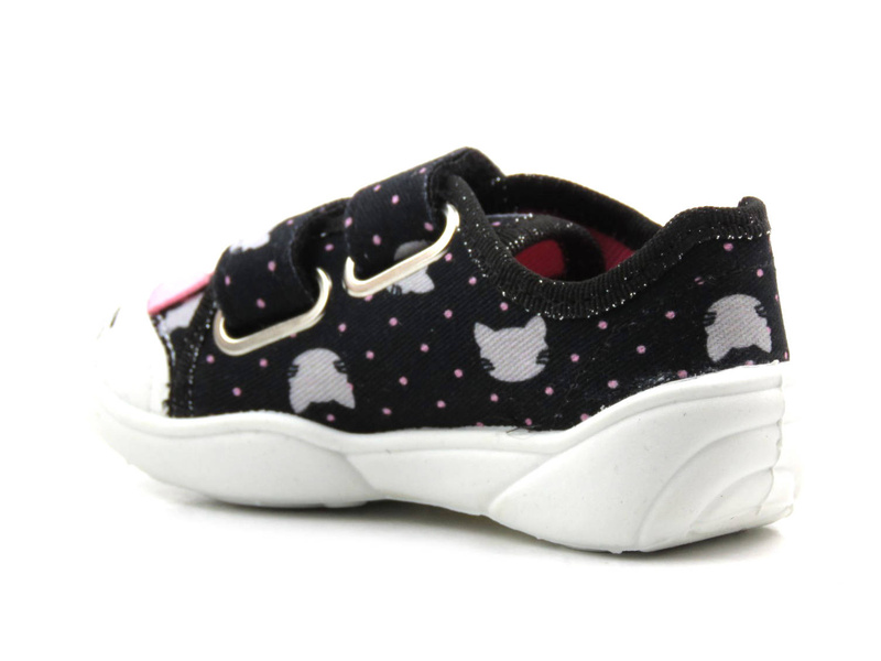 Kapcie, buty dziecięce na rzepy - BEFADO 907P151, czarne w kotki