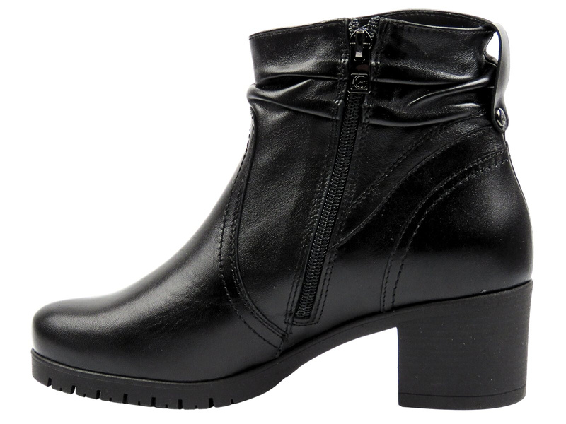Wygodne, skórzane botki damskie na klocku - Galant 3320, czarne