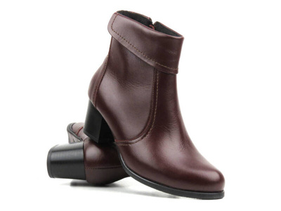 Botki na stabilnym obcasie ze skóry naturalnej - AGXBUT 534, bordowe