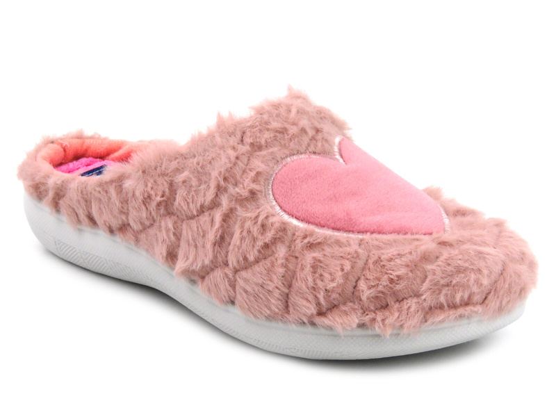Miękkie kapcie damskie - INBLU EC-99,różowe z serduszkiem